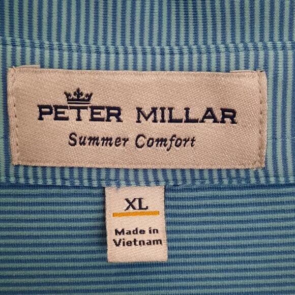 Peter Millar XL Polo Mens Light Blue Stripe Summer Comfort Golf Shirt Stretch - Picture 3 of 6